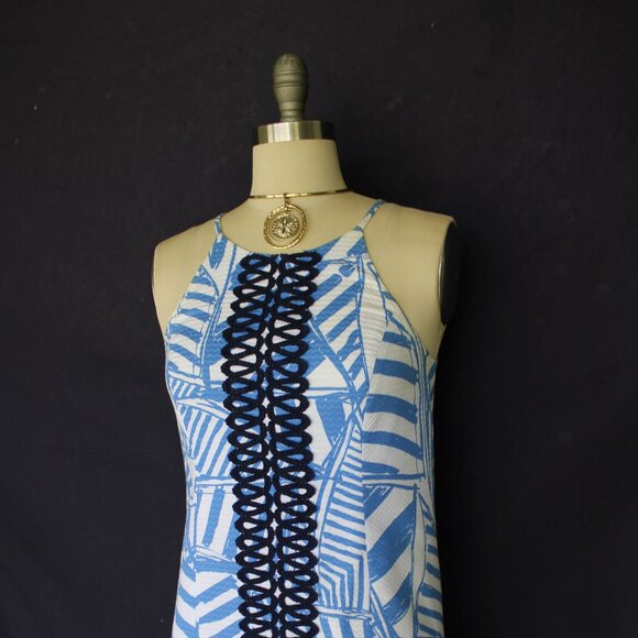 Lilly Pulitzer Annabelle Bay Blue Yacht Sea Rope mod Shift Dress crochet lace - Picture 8 of 9